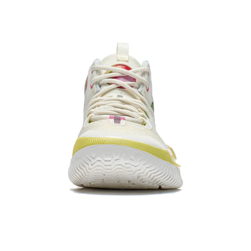 LiNing Badfive 3 Slip Resistant Cushioning Abrasion Resistant Mid Top Basketball Shoes Men's White Yellow Pink-4