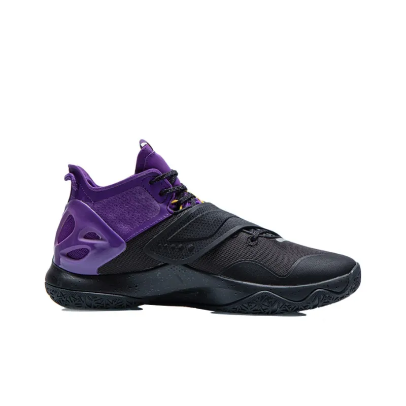 LINING Cicada Wing Basketball Shoes Men Mid Top Black/Iron Blue Purple-1
