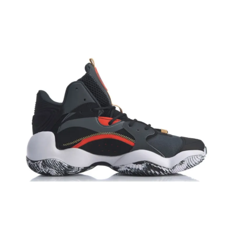 LiNing Power 6 V2 Cushioned Slip Resistant Mid Top Basketball Shoes Men's Black Red-1