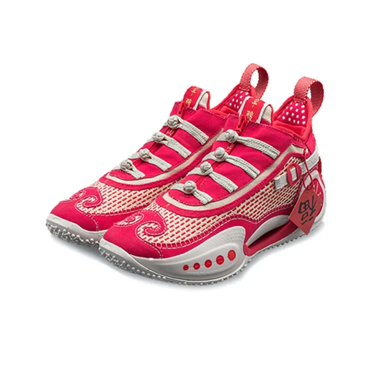 LiNing WOW 9 Wear Resistant Slip Resistant Mid Top Performance Basketball Shoes Men's Achieve Red-3
