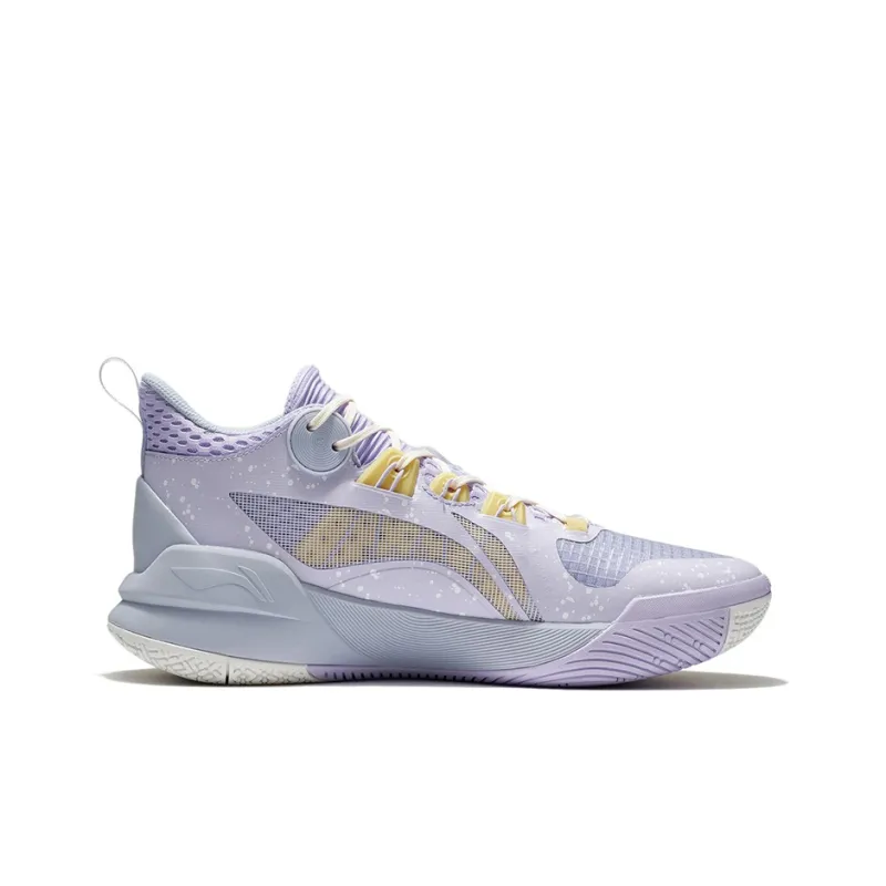 LiNing Sonic 10 Team Cushioning Anti-Slip And Wear-Resistant Coverage Support Mid-Top Basketball Shoes Purple Yellow-1