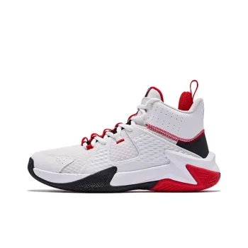 QIAODAN Anti Slip And Wear Resistant Lightweight Mid Top Basketball Shoes White Black Red