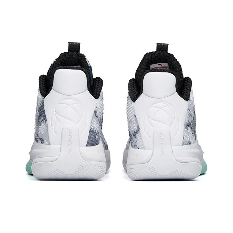 Anta Anti Slip Wear Resistant Mid Top Performance Basketball Shoes Men's Gray White-4