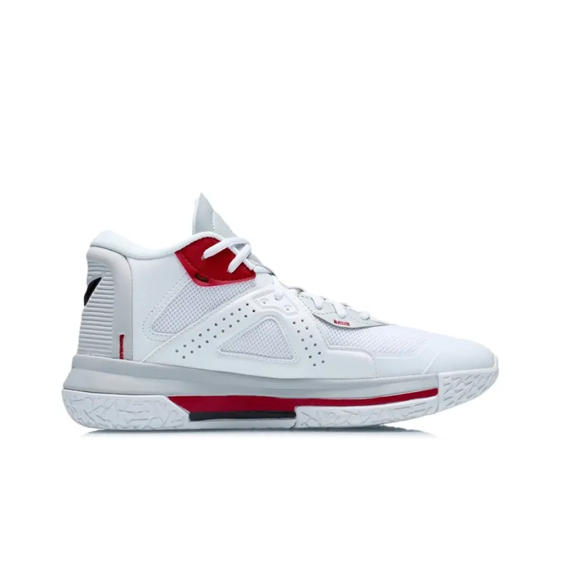 LiNing Team Logos Emblem Anti-Slip Wear-Resistant Mid-Top Basketball Shoes Standard White-1