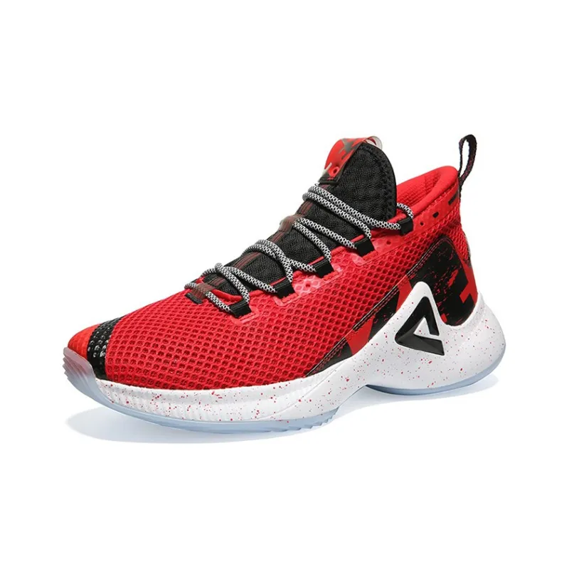 PEAK Basketball Shoes Men Mid Top Black Red-2