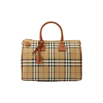 Burberry Leather Bowling Bag Handbag Medium Size Women's Archive Beige/Sandalwood Brown