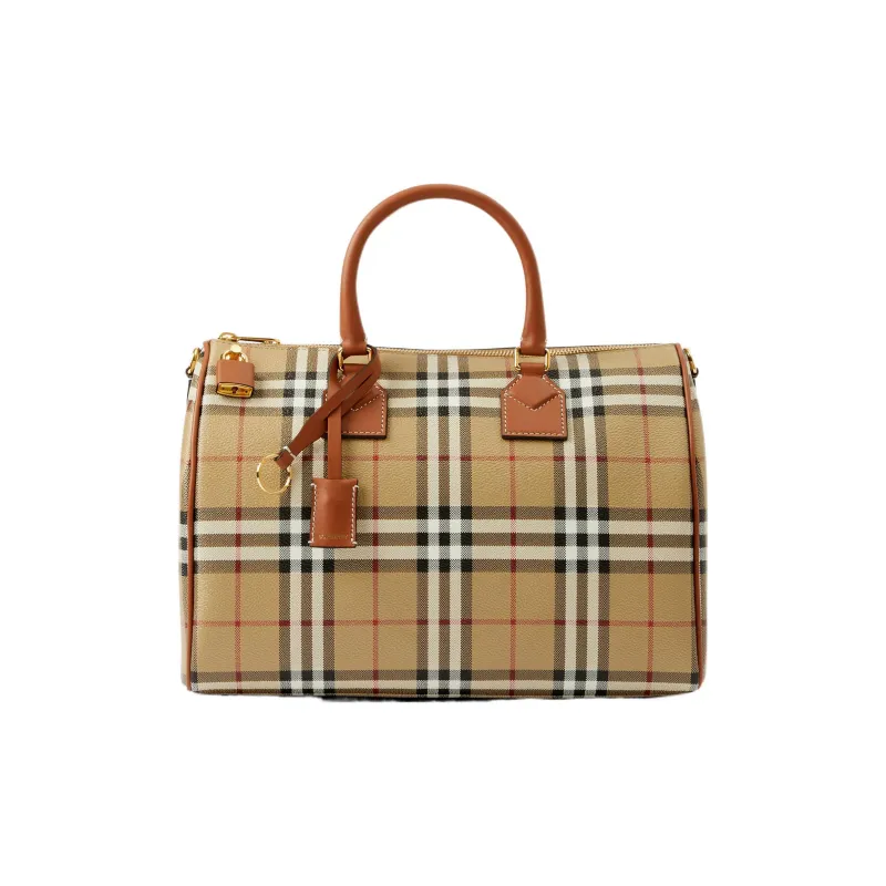 Burberry Leather Bowling Bag Handbag Medium Size Women's Archive Beige/Sandalwood Brown-0