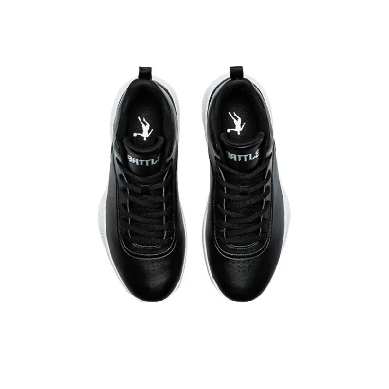 QIAODAN Cushioning Anti Slip And Wear Resistant Mid Top Basketball Shoes Men's Black White-3