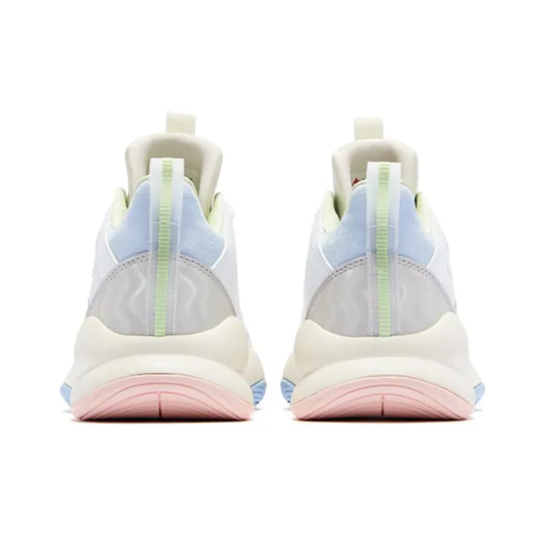 QIAODAN Anti Slip And Wear Resistant Breathable Mid Top Basketball Shoes Women's White Gray Blue Pink-5