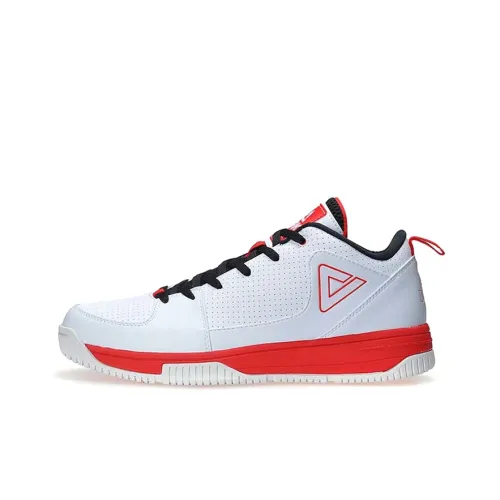 PEAK Basketball Shoes Men Low-Top All White/Large Red