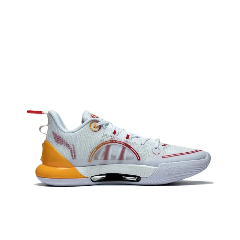 LINING Evolution LOW Basketball Shoes Men Low Top White/Yellow/Red-1