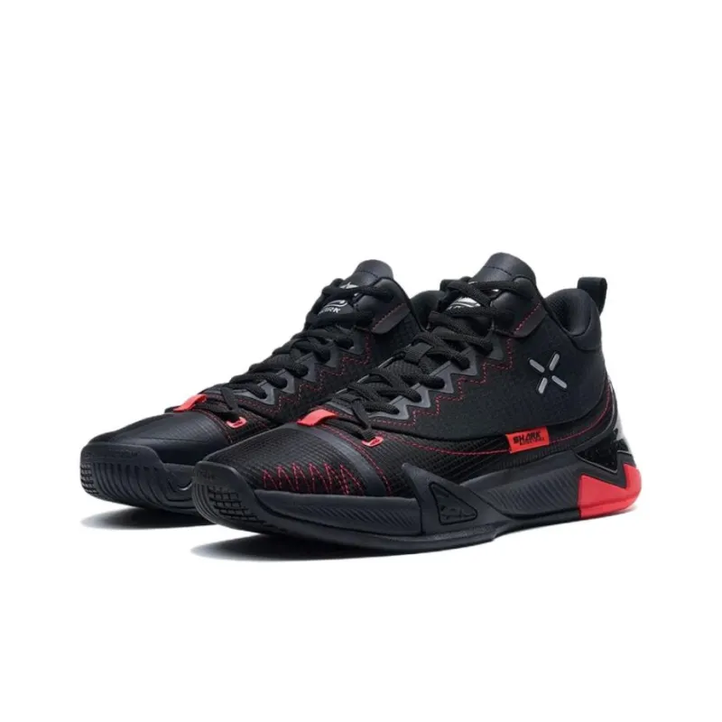 XTEP Shark1.0 Shock Absorbers Slip Resistant, Abrasion Resistant, Breathable High Top Basketball Shoes Men's Black Red-2