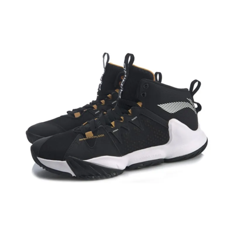 LiNing Storm OUTDOOR Cushioned Wear Resistant Slip Resistant Mid Top Performance Basketball Shoes Men's Black White-2
