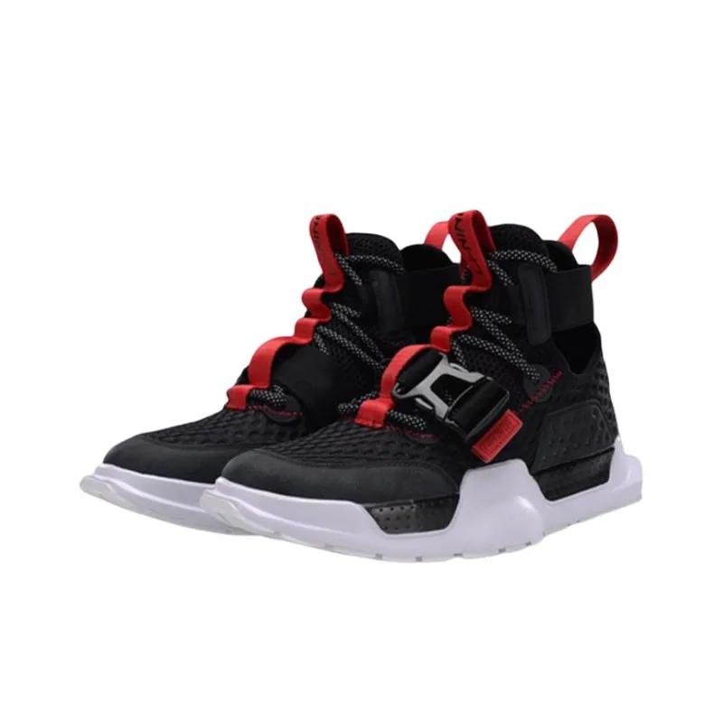 LiNing Reburn WS Cushioning, Slip Resistant, And Abrasion Resistant High Top Basketball Shoes Unisex Black Red-2