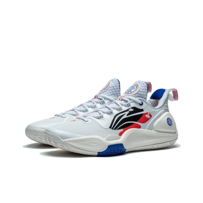 LINING Speed 9 Basketball Shoes Men Low Top White Red-2