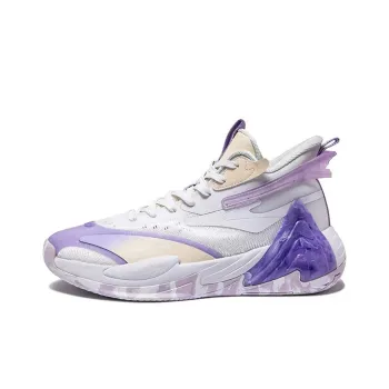 Erke Wear Resistant Slip Resistant Mid Top Performance Basketball Shoes Men's Crane White Purple