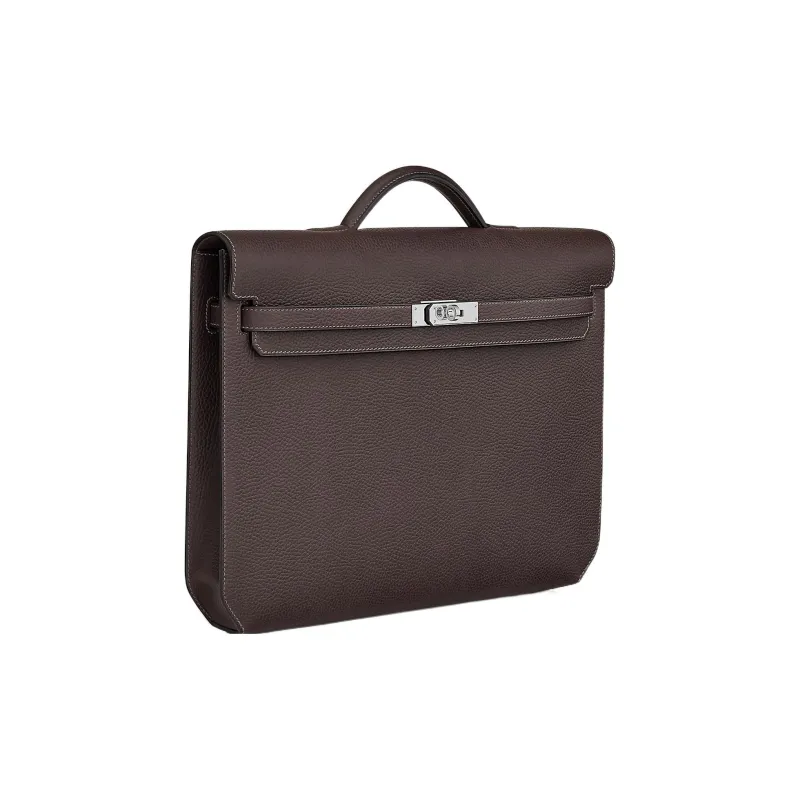 HERMES Kelly Depeches Cow Leather Business Bag Briefcase Portable Men's 46 Ebony Wood Color-1