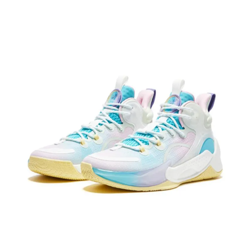 QIAODAN Busters 3Elite Durable Breathable High Top Basketball Shoes Men's Blue Pink-2