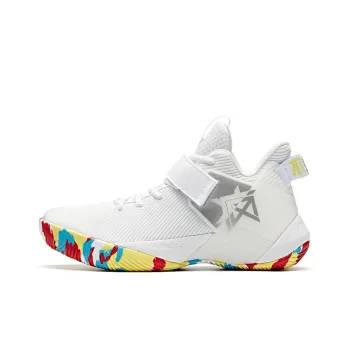 Anta Shock Absorbers With Slip Resistant Features Low Top Basketball Shoes White Yellow Blue