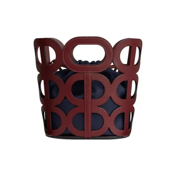 HERMES Calfskin Bucket Bags Handbags Women's Burgundy/Blue