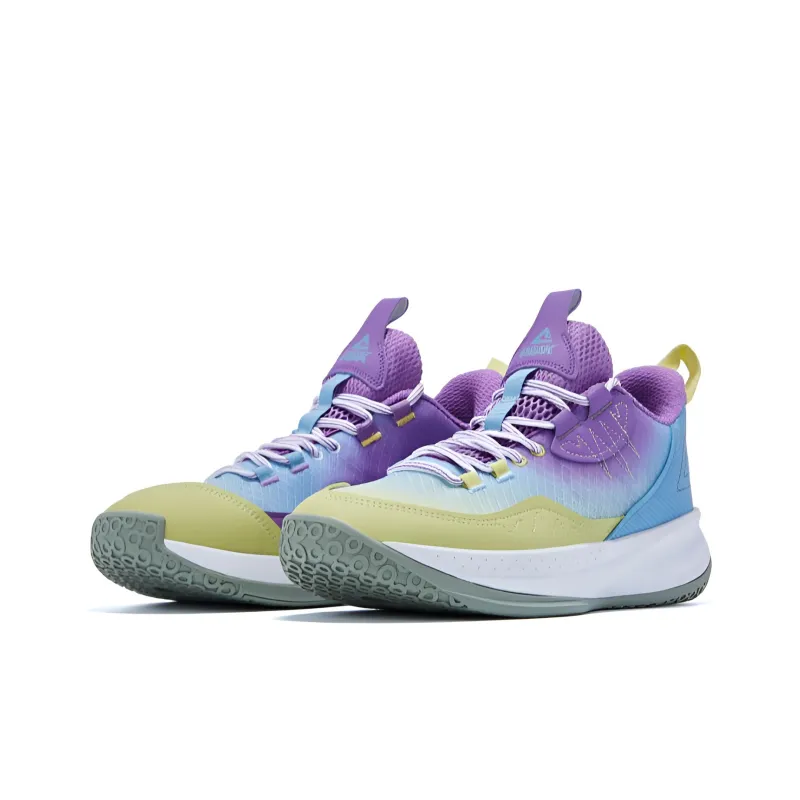 PEAK Lan Qie 2.0 Cushioning Anti Slip And Wear Resistant Low Top Performance Basketball Shoes Men's Purple Yellow White-1