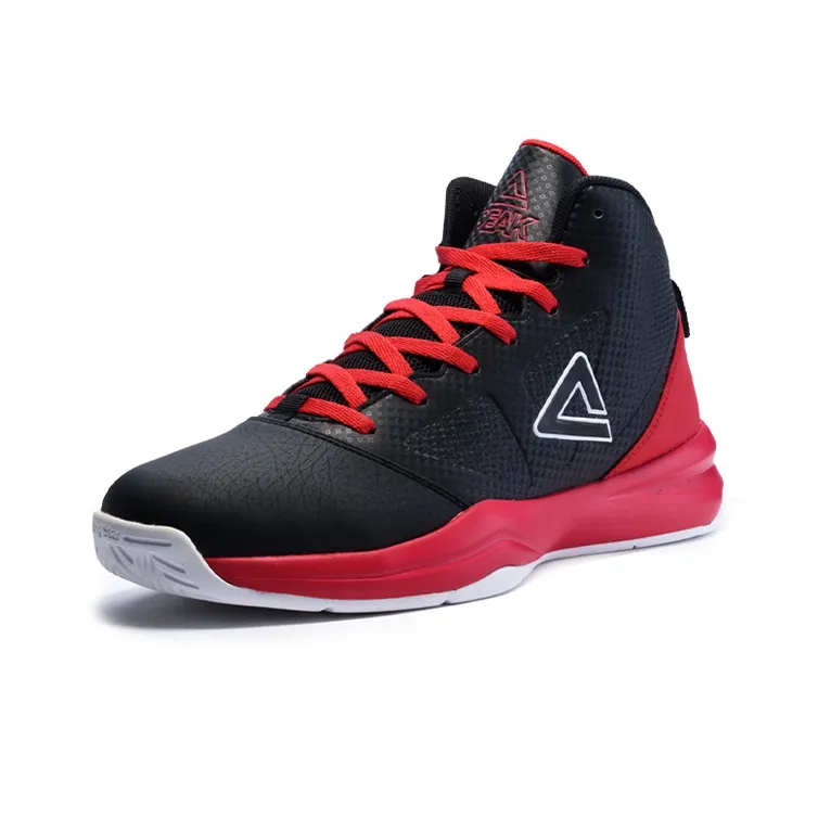 PEAK Shock Absorbers Slip Resistant, Abrasion Resistant, Breathable Mid Top Basketball Shoes Men's Black Red-2