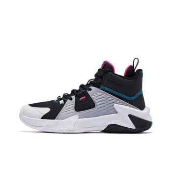 QIAODAN Cushioning, Slip Resistant, And Abrasion Resistant Mid Top Basketball Shoes Men's Pink Black White