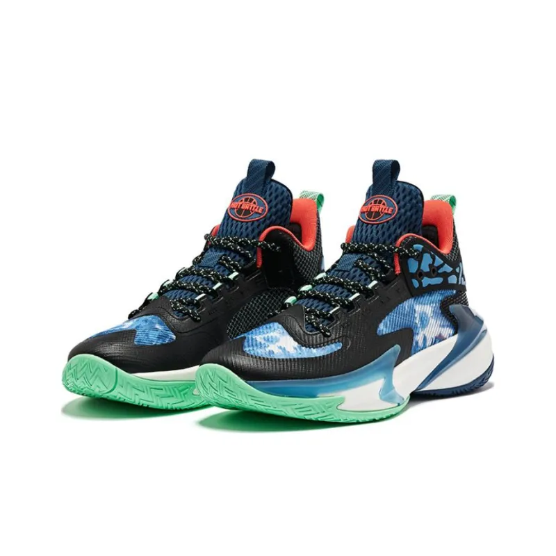 QIAODAN Sharp Edge 6.0 Cushioning Anti Slip And Wear Resistant Rebound Low Top Basketball Shoes Men's Black Blue Green-2