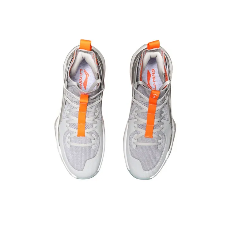 LiNing Non-slip Lightweight High-Top Basketball Shoes Men's Gray Orange-3
