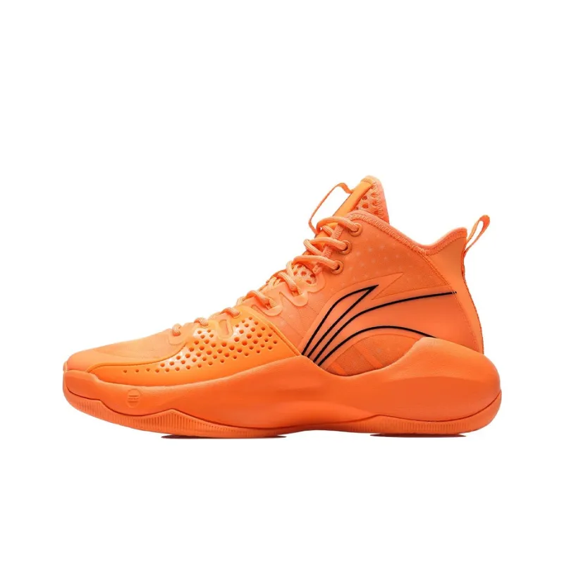 LiNing Combat Hi Sonic Cushioned Slip Resistant Mid Top Performance Basketball Shoes Men's Neon Orange-0