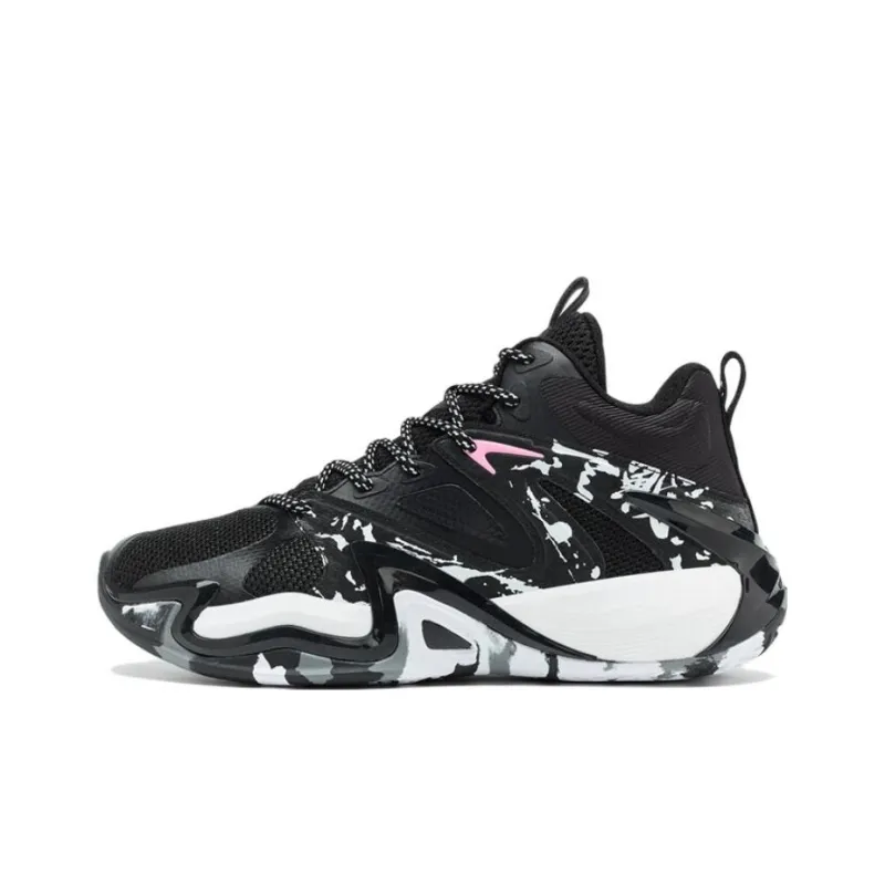 XTEP Slip Resistant, Abrasion Resistant, Breathable Mid Top Basketball Shoes Men's Black New White-0