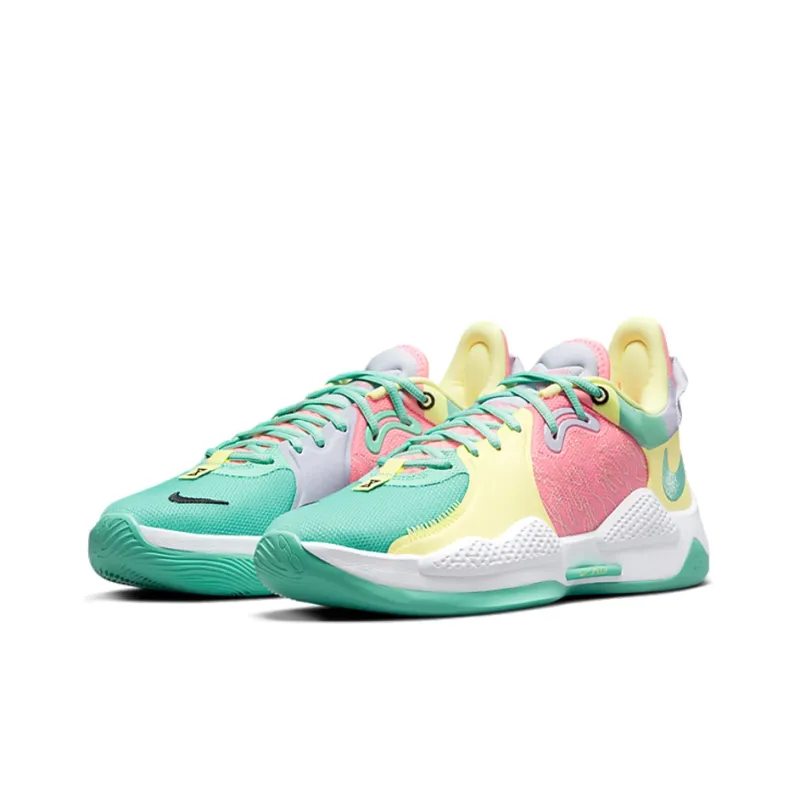 Nike PG 5 Basketball Shoes Men Low-Top White/Green/Pink/Yellow 