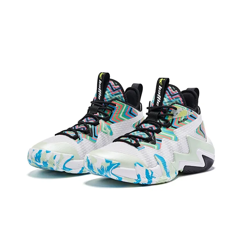 QIAODAN Broken Shadow 2.0 Basketball Shoes Men Mid Top White Green-2