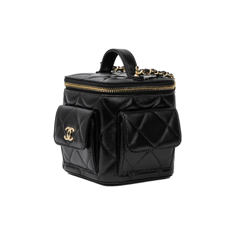 CHANEL 22K Autumn And Winter Sheepskin Shoulder Bag, Crossbody Bag, Makeup Bag Women's Black-3