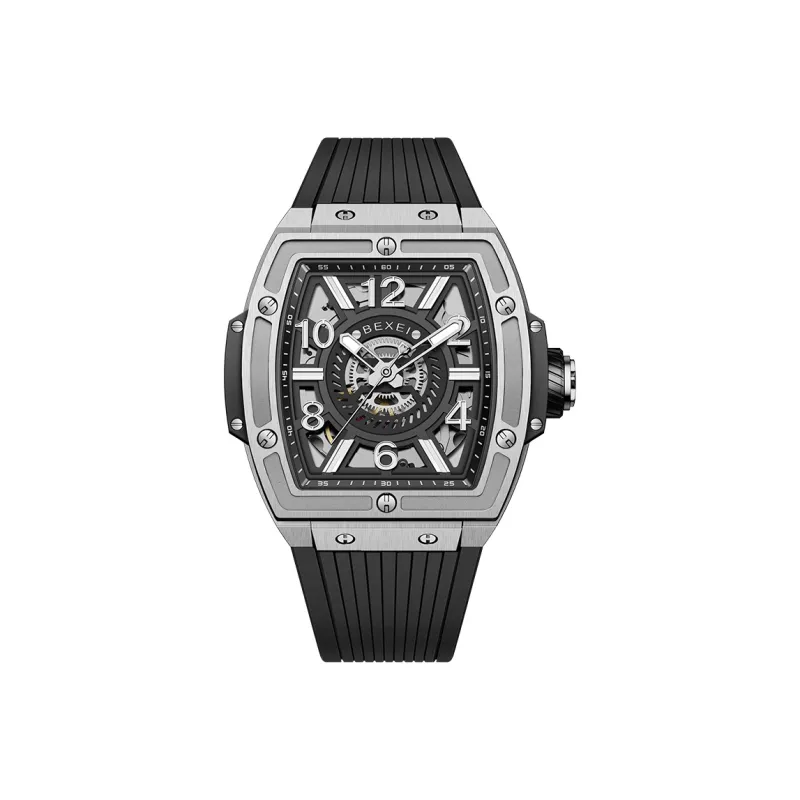 BEXEI Flying Life Series Mechanical Movement Silicone Strap Watch Men's Watches Cut-Out Dial BX9138-0