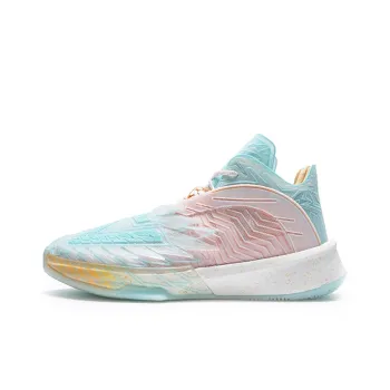 SOLE x PEAK Grand Triangle Anti Slip And Wear Resistant Cushioning Coverage Mid Top Basketball Shoes Unisex Pink Blue
