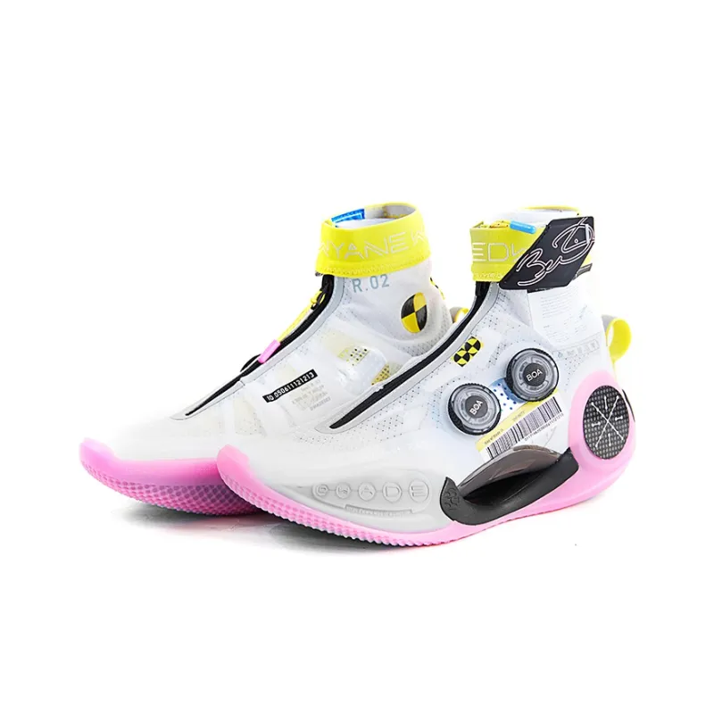 LiNing WOW 9 Way Of Wade 9 Infinity Test R2 Durable Breathable High Top Basketball Shoes Women's White Pink Yellow-2