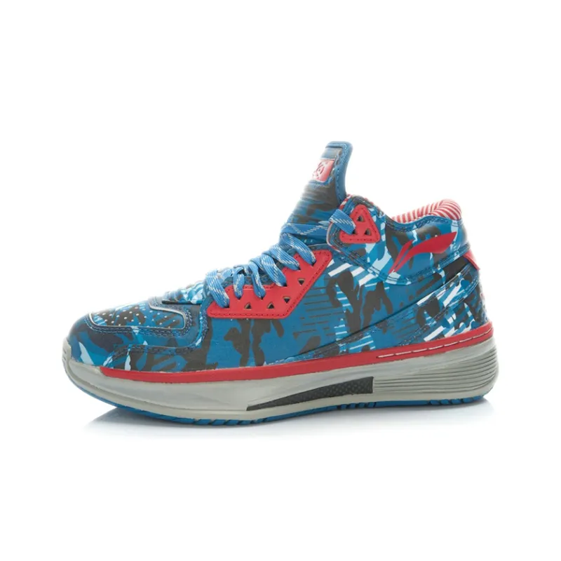 LiNing WOW 2 Cushioned Slip Resistant Mid Top Basketball Shoes Men's Blue Camouflage-2
