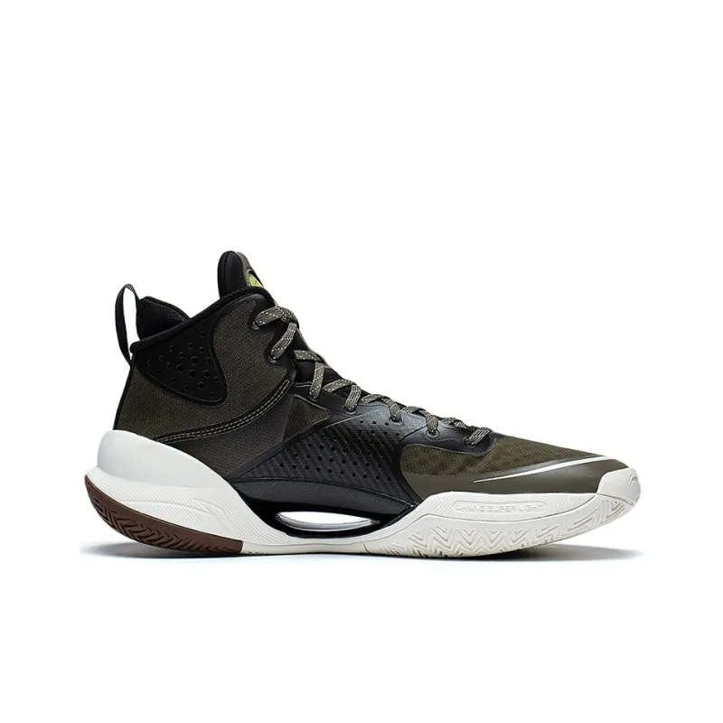 LiNing Ultra Light Anti Slip And Wear Resistant Lightweight Mid Top Basketball Shoes Men's Black Green-1