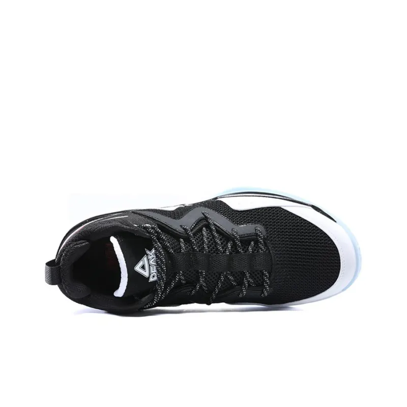 PEAK Cushioning Anti Slip And Wear Resistant Breathable Support Mid Top Basketball Shoes Men's Black White-3