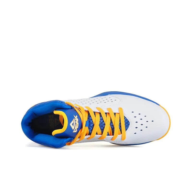 PEAK Cushioning Anti-Slip Wear-Resistant Breathability Mid-Top Performance Basketball Shoes Men's White Blue-4