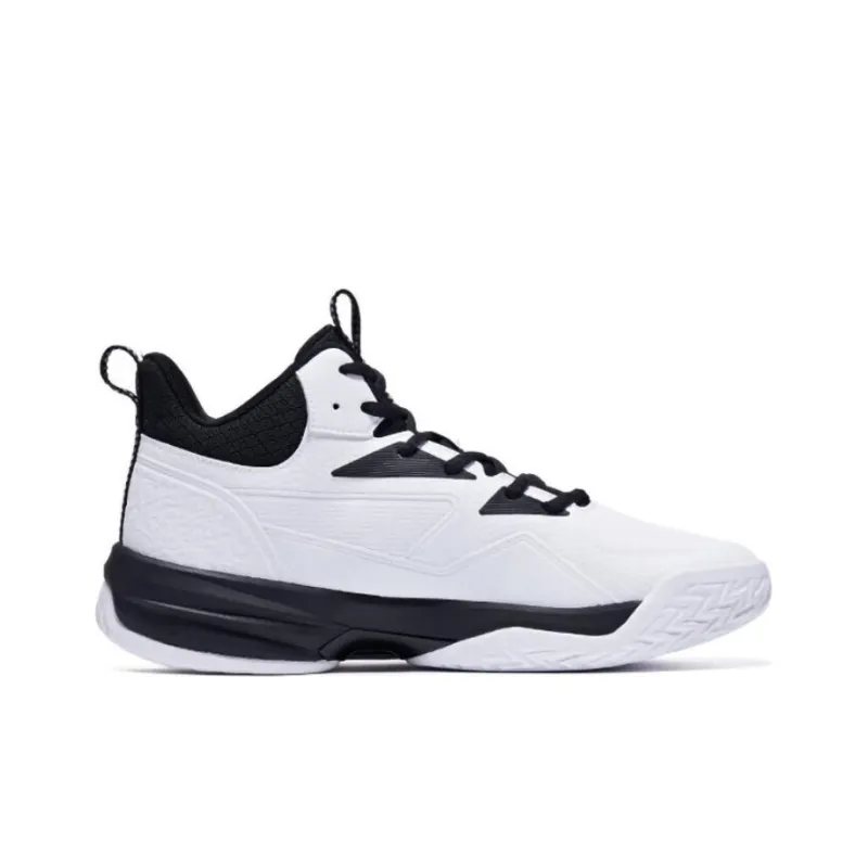 QIAODAN Cushioning Anti Slip And Wear Resistant Mid Top Basketball Shoes Men's White Black-1