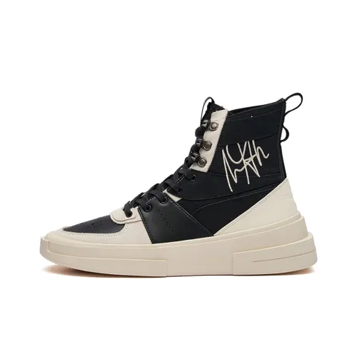 361° AG Chao Ge Skateboard Shoes Men High-Top Obsidian Black/Beige