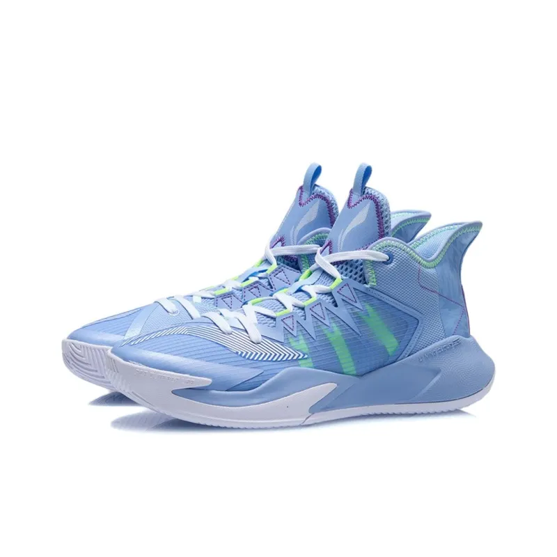 LiNing Storm Cushioning Anti Slip And Wear Resistant Breathable Coverage Support Mid Top Basketball Shoes Men's Blue-2