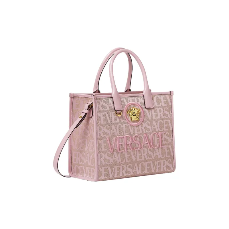 VERSACE Canvas With Leather Tote Bag Shopping Bag Shoulder Bag Handbag Small Size Women's Pink-1