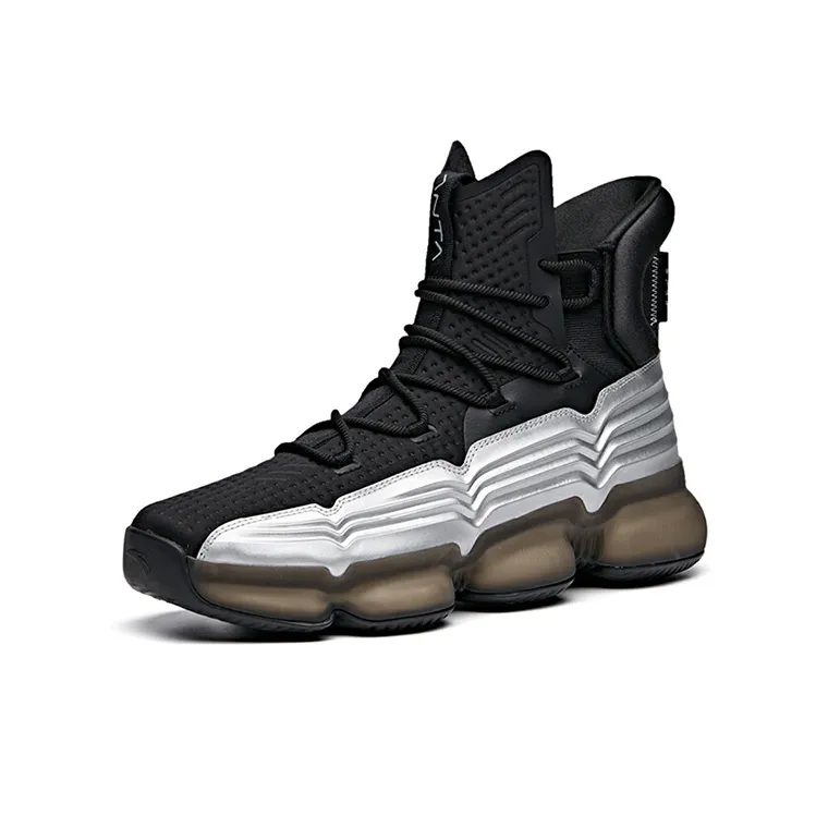 NASA x Anta Cushioning Anti-Slip And Wear-Resistant High-Top Performance Basketball Shoes Black Silver-2