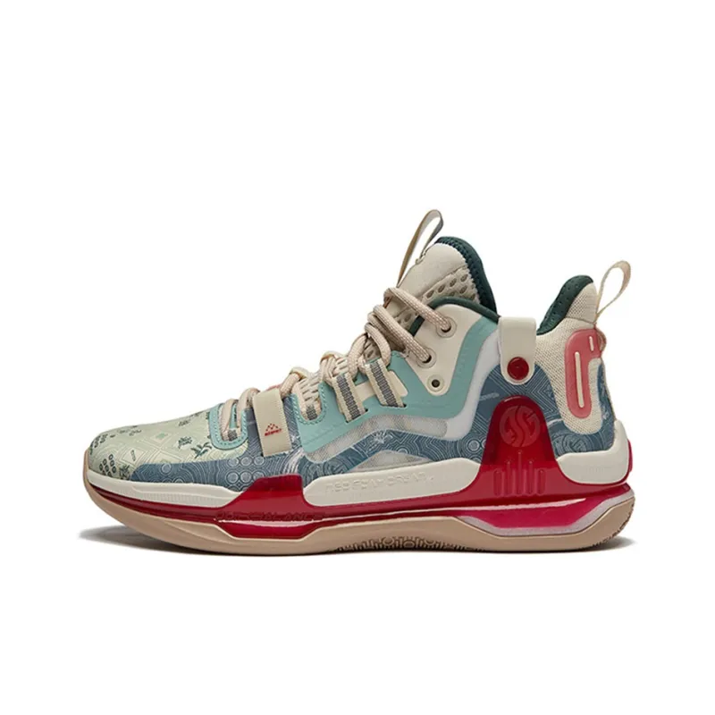 361° AG1 Pro Non slip Wear resistant Shock Absorption High Top Basketball Shoes Men's White Red Blue-0