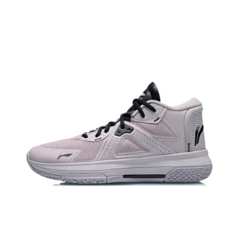 LiNing Team Logos Emblem Anti Slip And Wear Resistant Lightweight Mid Top Basketball Shoes Light Creamy Purple