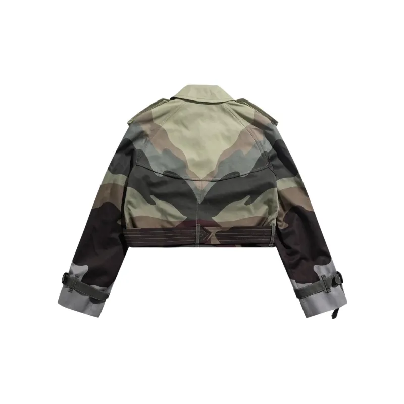 Burberry Camouflage Print Cotton Cropped Trench Coat 'Multicolor'-1
