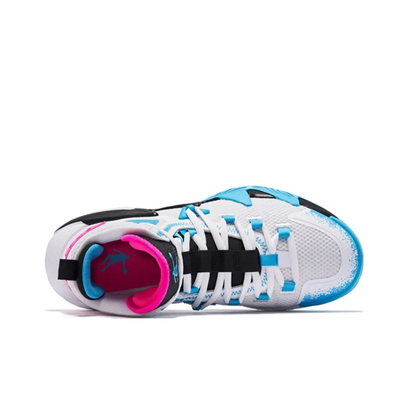 QIAODAN Broken Shadow 2 Cushioning Anti Slip And Wear Resistant High Top Basketball Shoes Men's White Blue-4